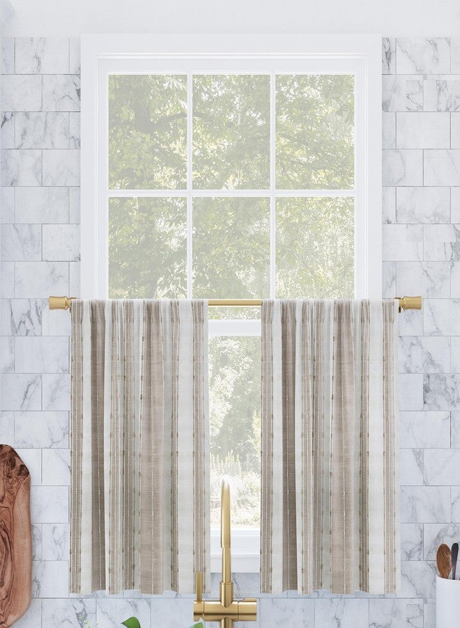 Archaeo Slub Texture Stripe Cotton Cafe Curtain Pair, 52" x 24", Linen/White - Image 1